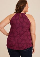 Plus Size Jacquard Floral Swing Tank Top, C3056, small