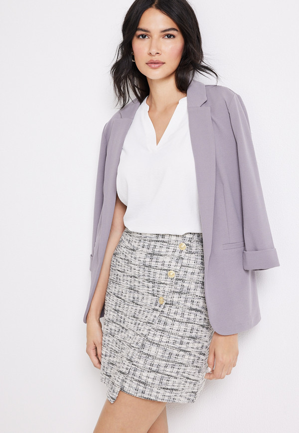 High Rise Tweed Wrap Front Skirt | maurices