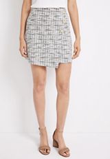 High Rise Tweed Wrap Front Skirt, C393, small