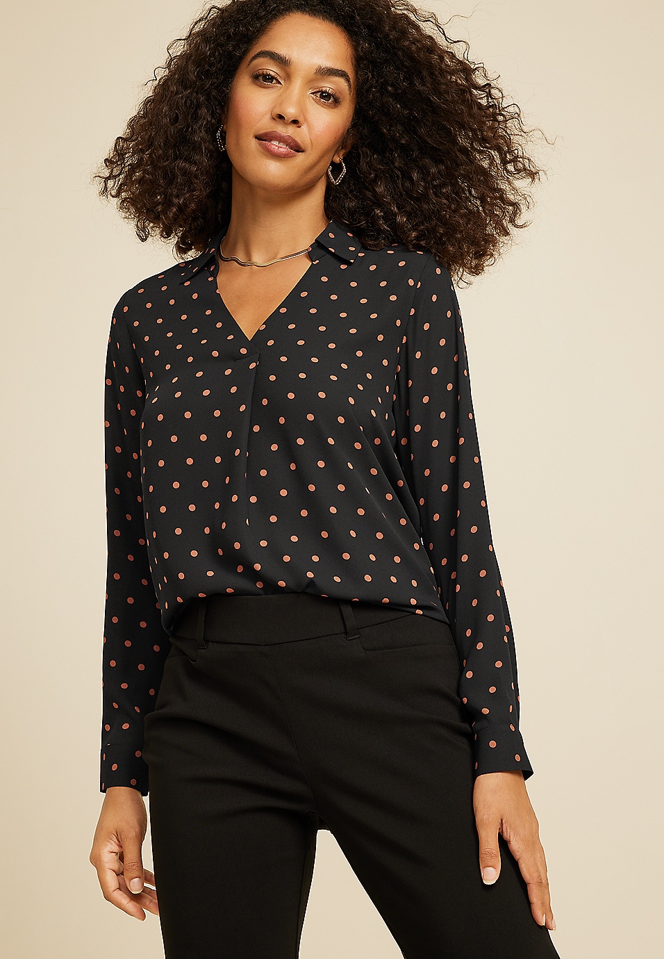 Maurices Women's Atwood Pleated Polka Dot Blouse