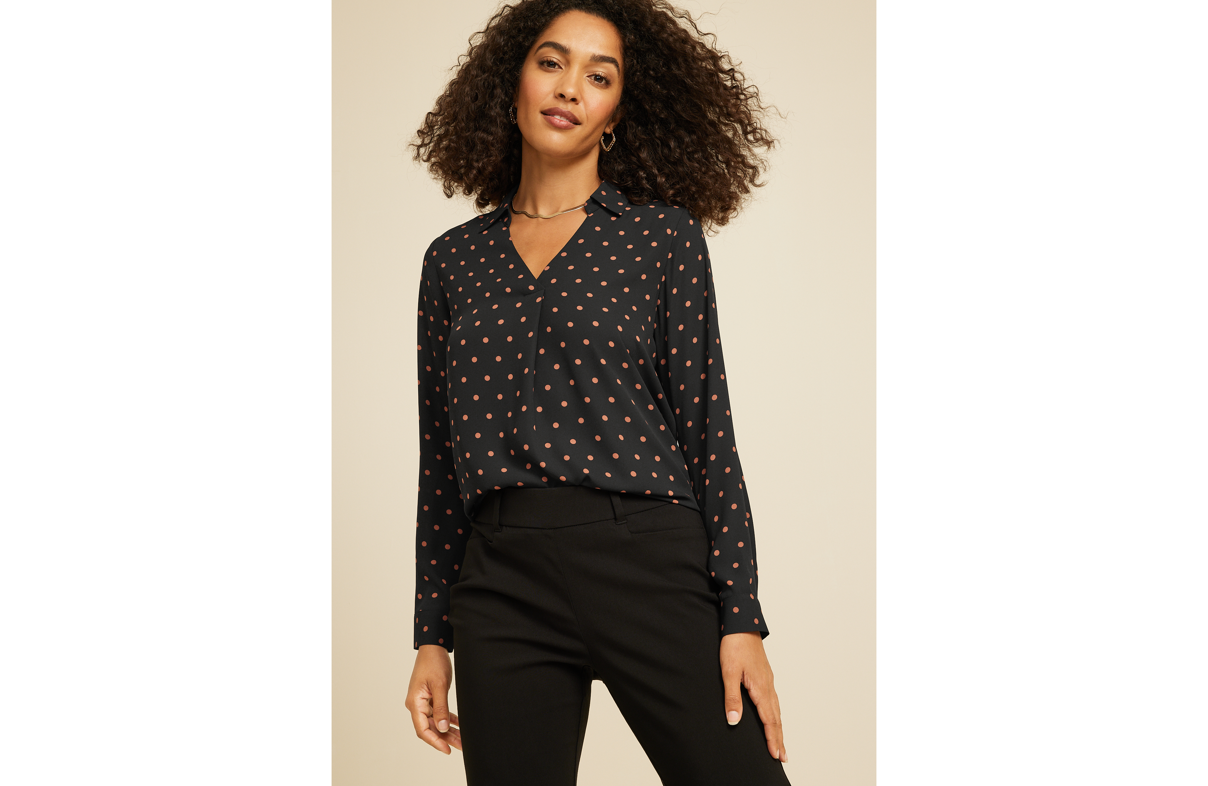 Atwood Pleated Polka Dot Blouse