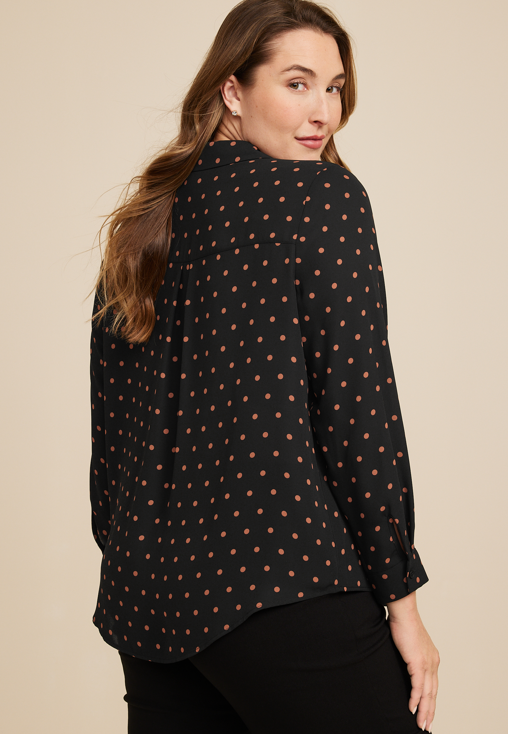 Plus Size Atwood Pleated Polka Dot Blouse, BLACK COMBO, large