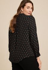 Plus Size Atwood Pleated Polka Dot Blouse, BLACK COMBO, small