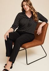 Plus Size Atwood Pleated Polka Dot Blouse, BLACK COMBO, small