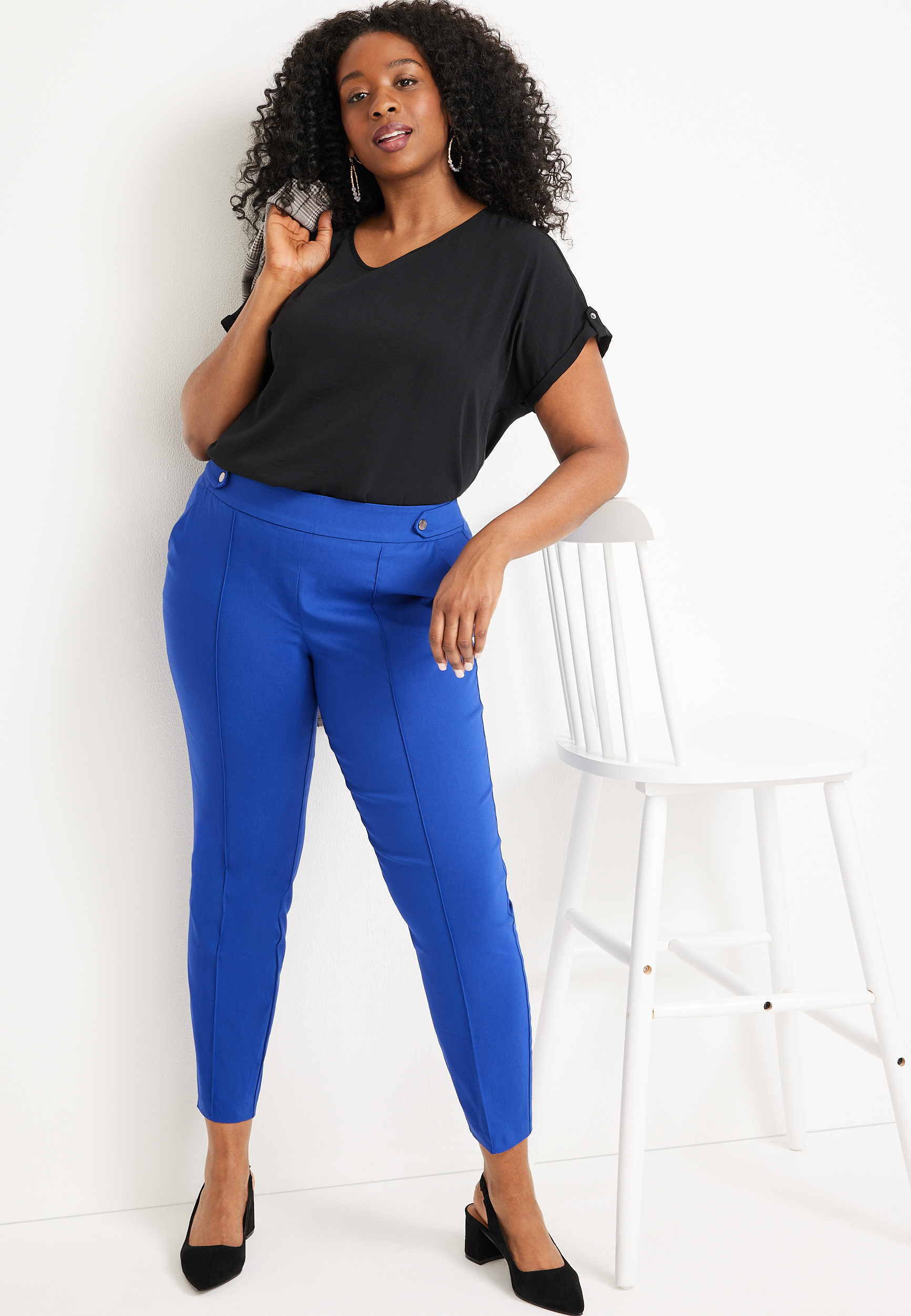 Plus Size Bengaline Blue Skinny High Rise Dress Pant | maurices