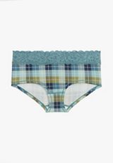 Simply Comfy Wide Lace Trim Plaid Boybrief Cotton Panty, C2666, small