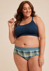Simply Comfy Wide Lace Trim Plaid Boybrief Cotton Panty, C2666, small