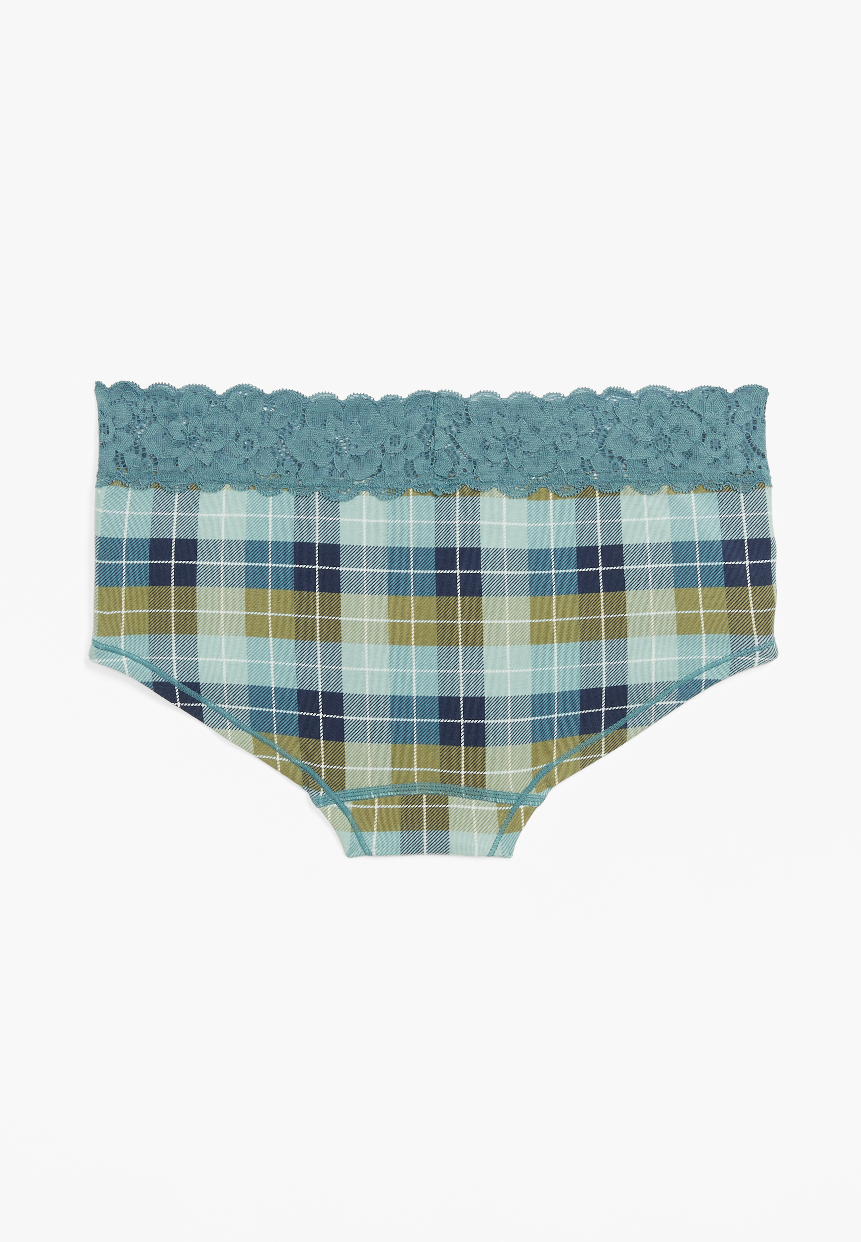 Simply Comfy Wide Lace Trim Plaid Boybrief Cotton Panty, C2666, large