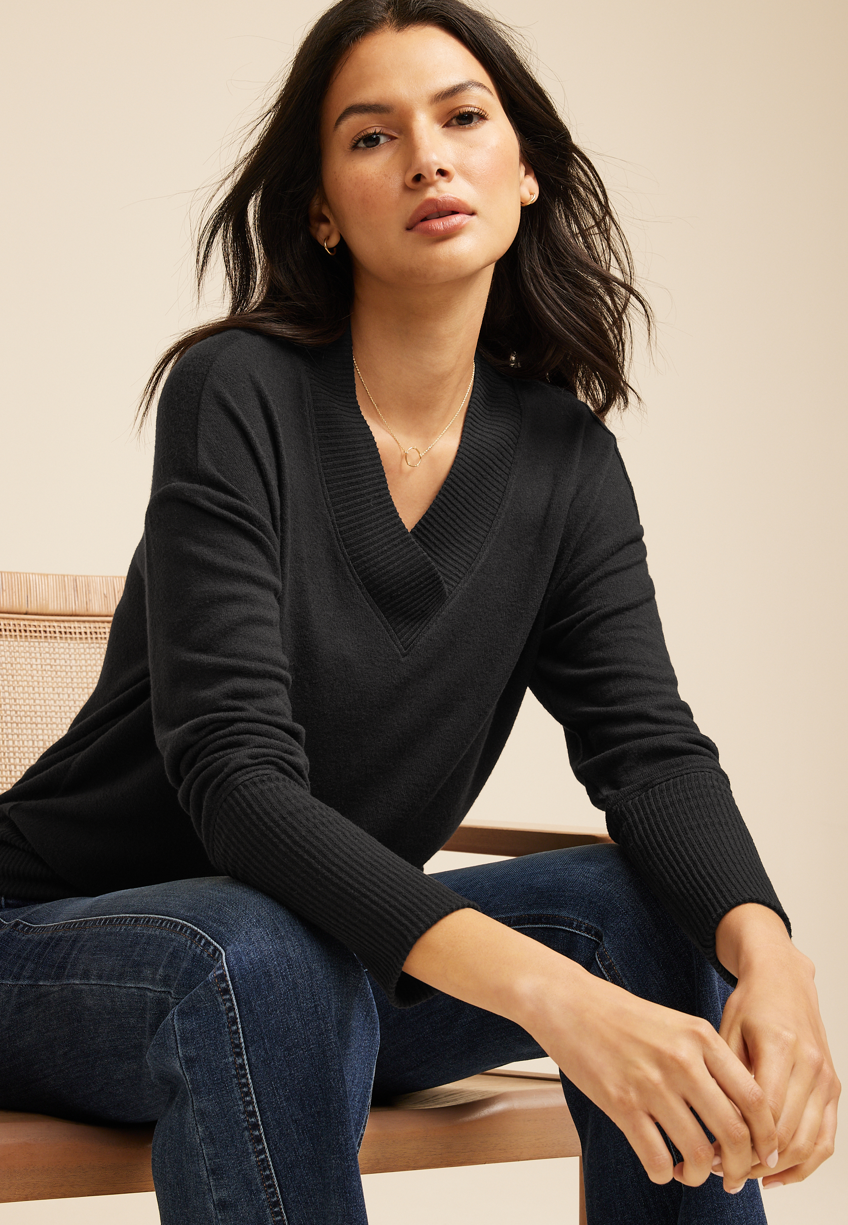 Haven V Neck Top, BLACK, large