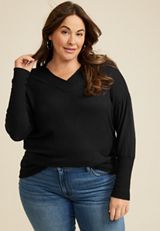 Plus Size Haven V Neck Top, BLACK, small