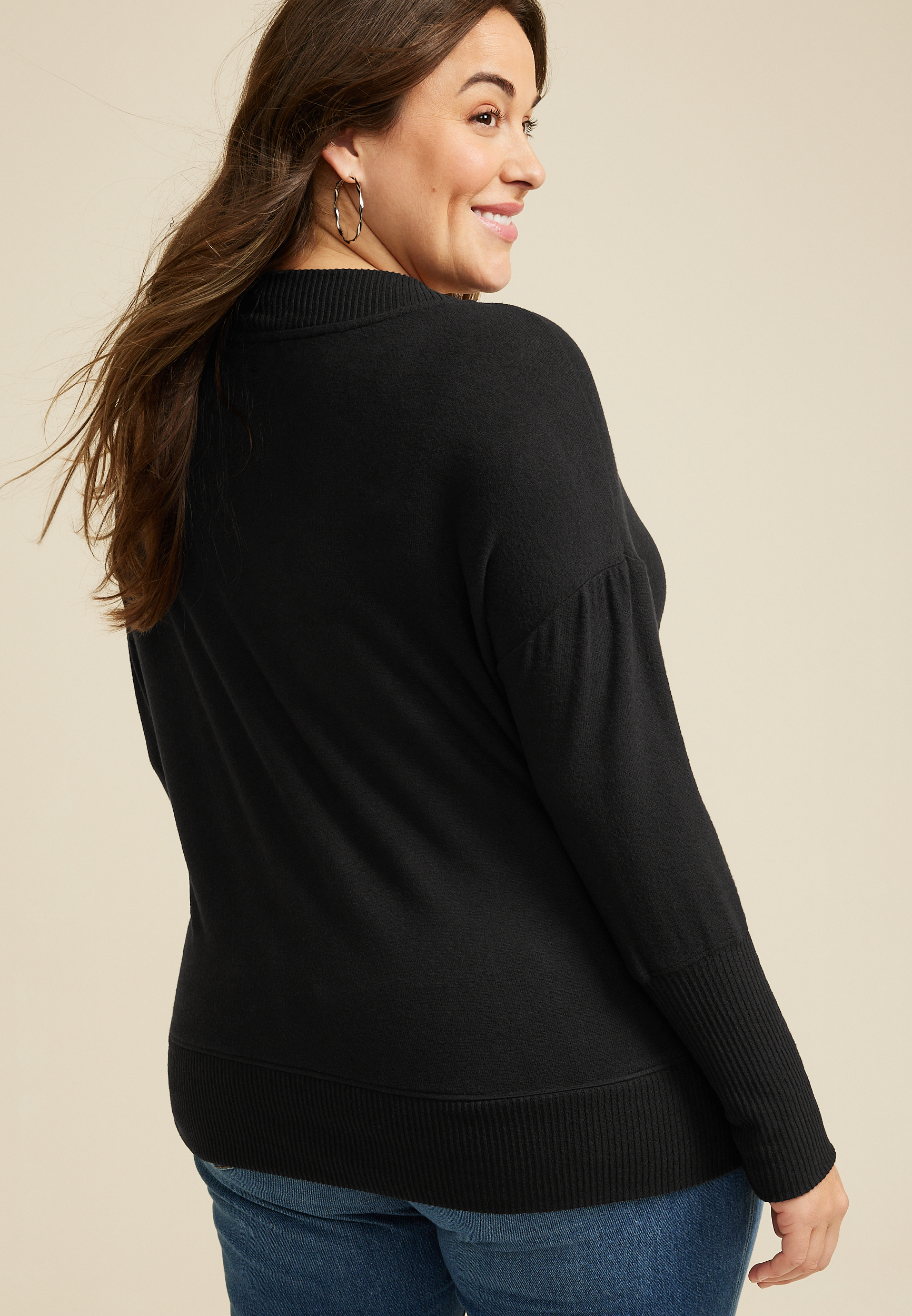 Plus Size Haven V Neck Top, BLACK, large