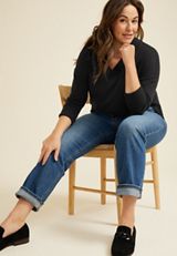 Plus Size Haven V Neck Top, BLACK, small