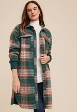 Green Plaid Longline Shacket, MULTI, small