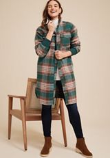 Green Plaid Longline Shacket, MULTI, small