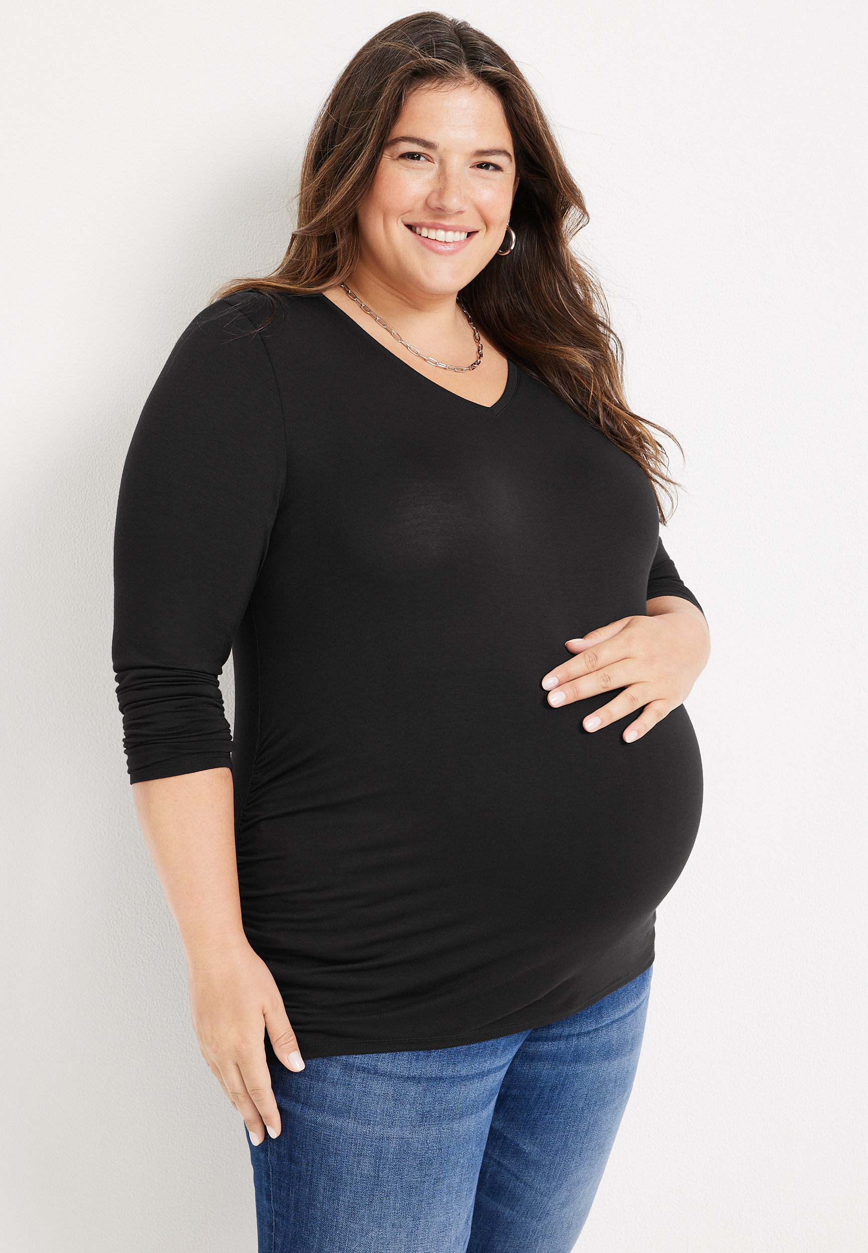 Plus Size V Neck Long Sleeve Maternity Tee