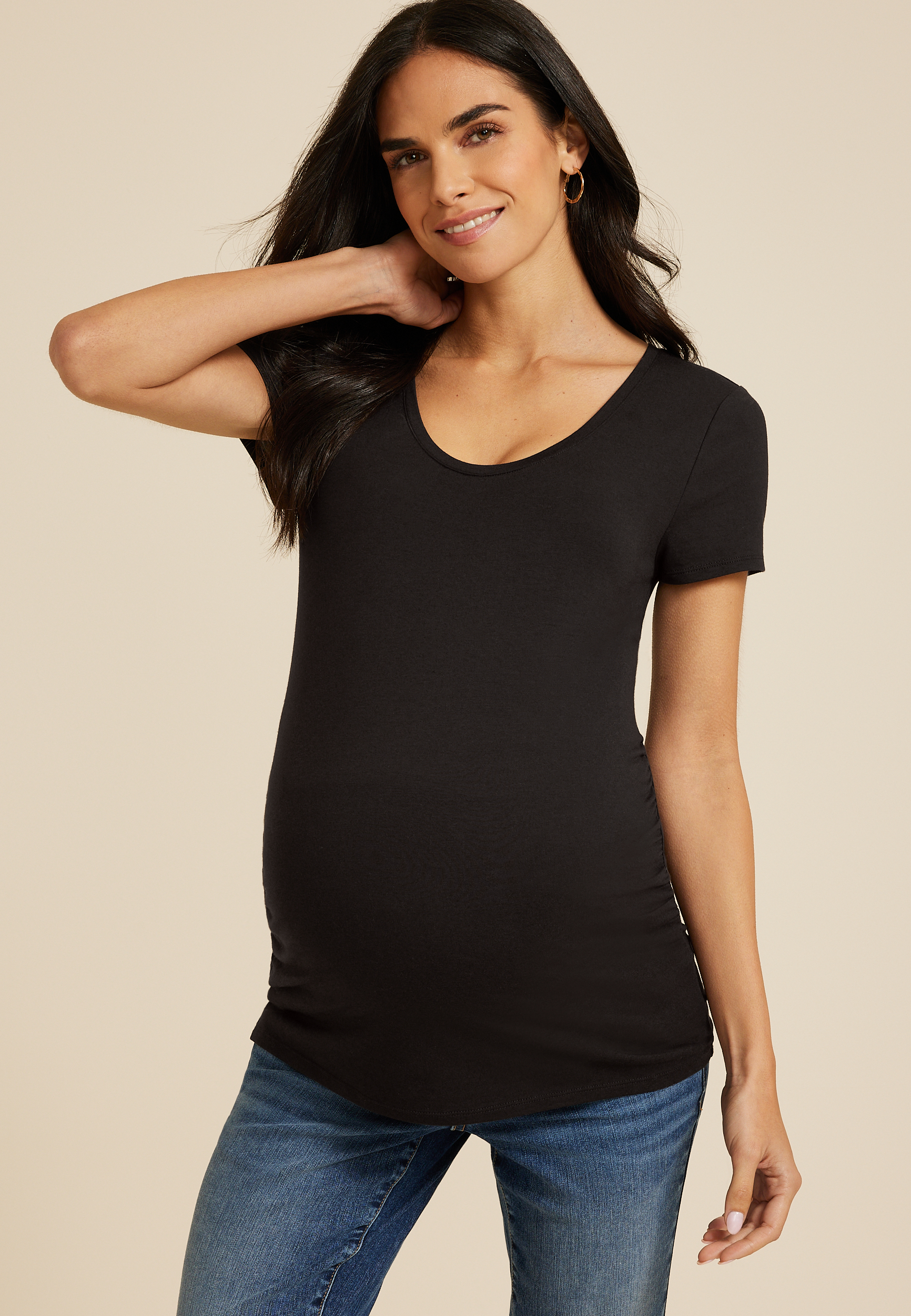 Solid Scoop Neck Maternity Tee