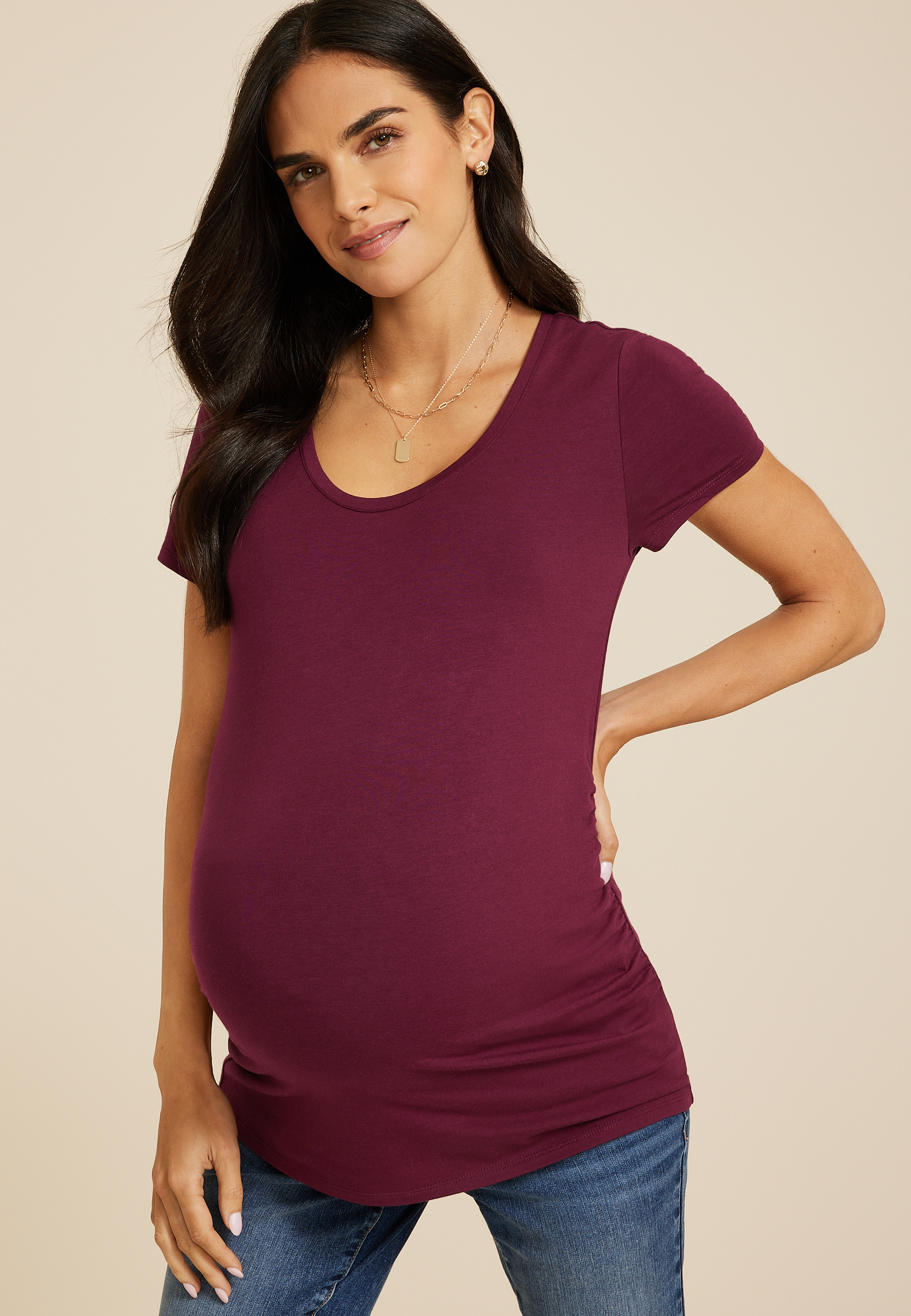 Maurices Women's Solid Scoop Neck Maternity Tee Purple Size Large