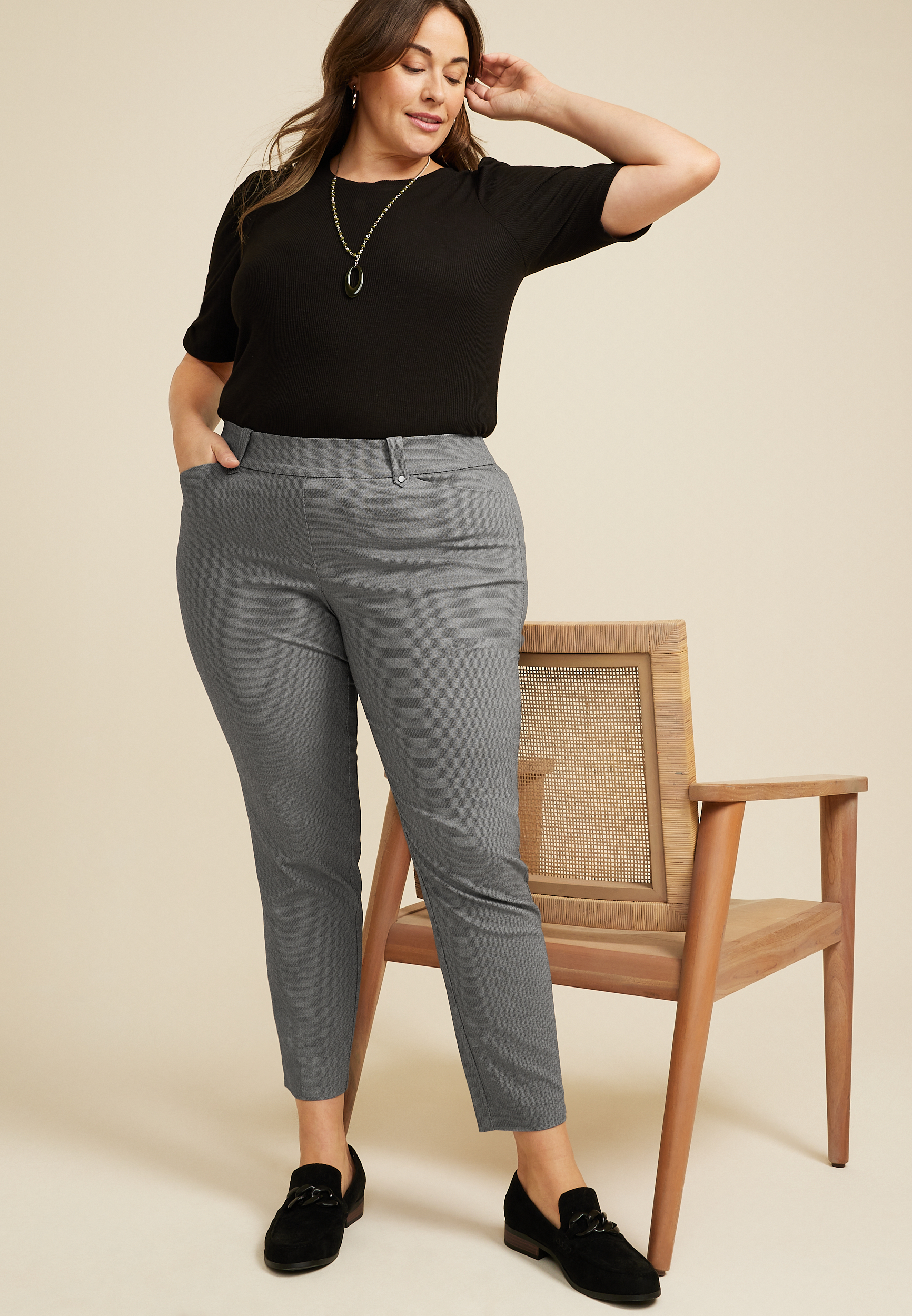 Plus Size Bengaline Textured Mid Rise Bootcut Pant