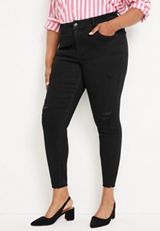 Plus Size m jeans by maurices&trade; Super Skinny Ankle Mid Rise Ripped Jean, BLACK, small