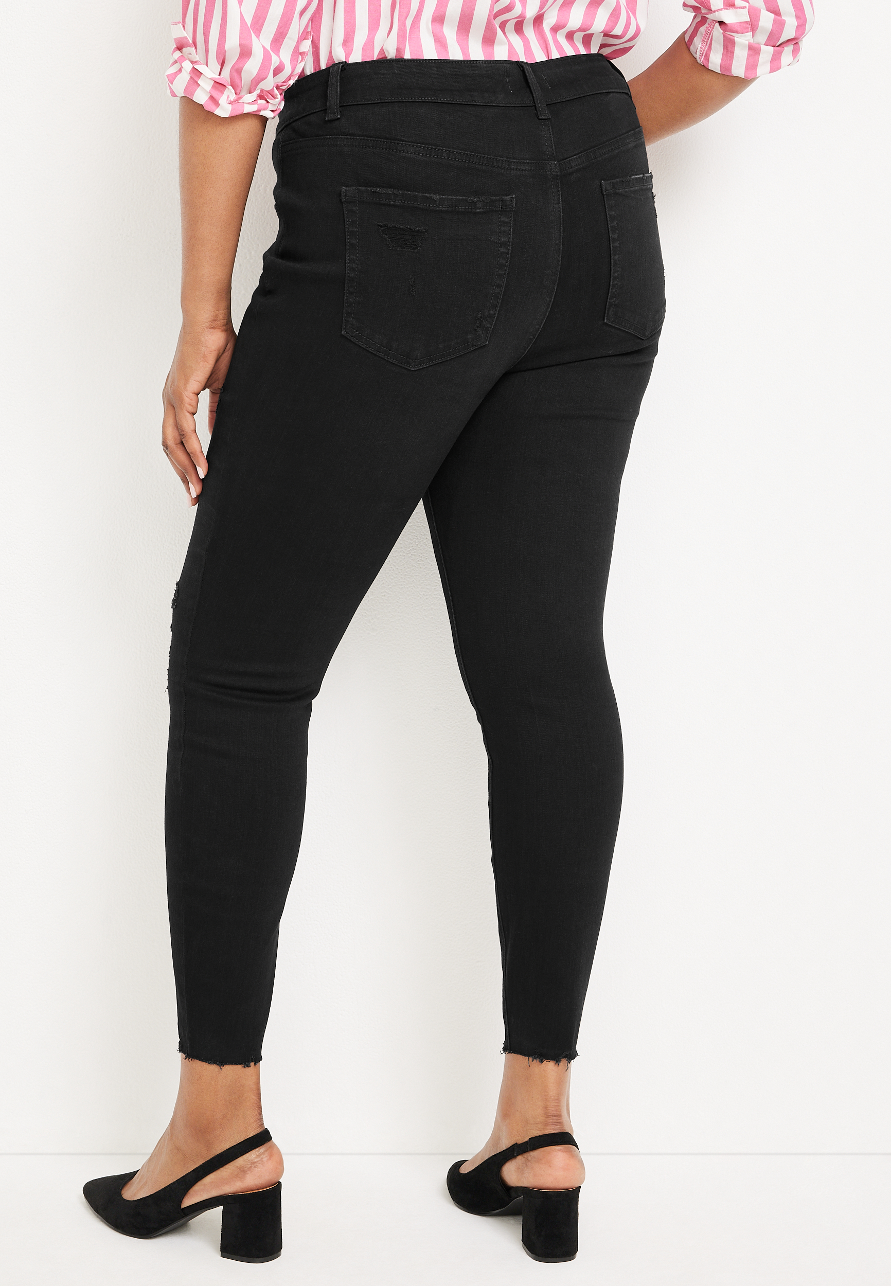 Plus Size m jeans by maurices&trade; Super Skinny Ankle Mid Rise Ripped Jean, BLACK, large