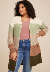 Plus Size Striped Chunky Knit Cardigan, C6093, small