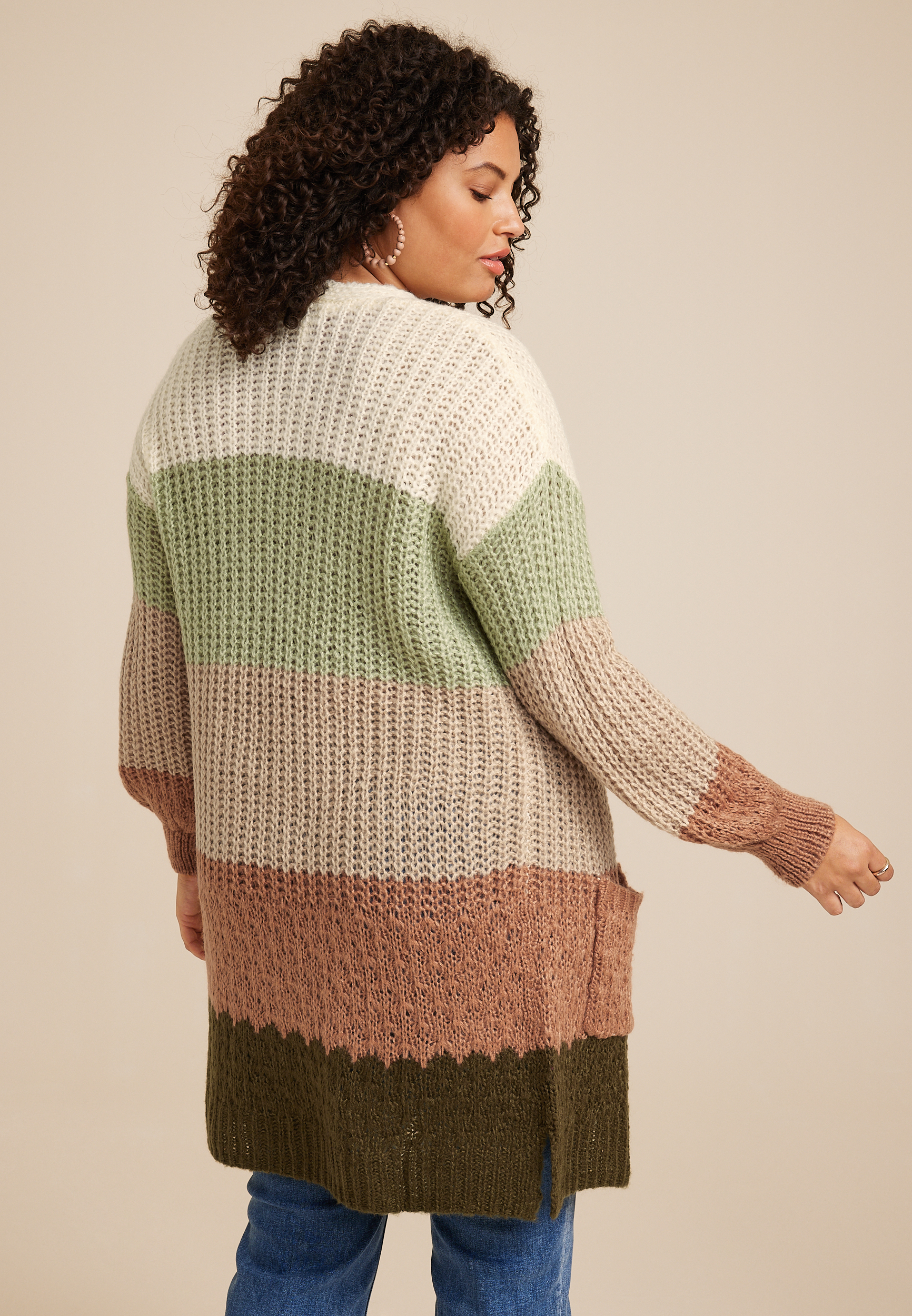 Plus Size Striped Chunky Knit Cardigan, C6093, large