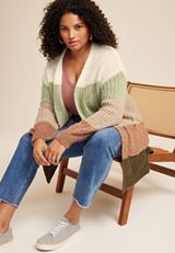 Plus Size Striped Chunky Knit Cardigan, C6093, small