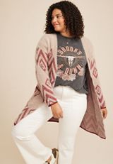 Plus Size Geo Print Eyelash Cardigan, C9081, small