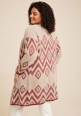 Plus Size Geo Print Eyelash Cardigan, C9081, small