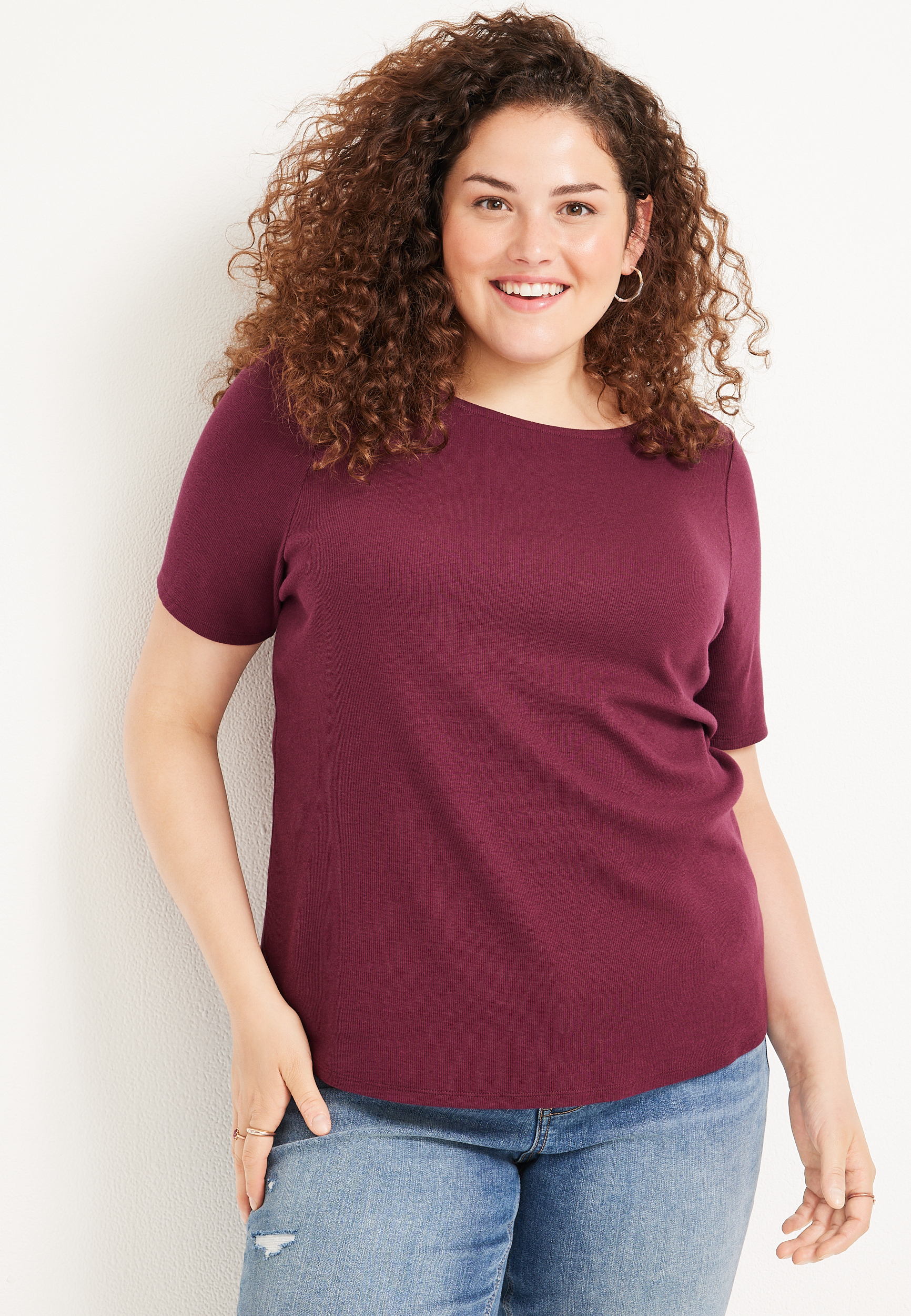 Plus Size 24/7 Flawless Ribbed Ballet Neck Tee | maurices