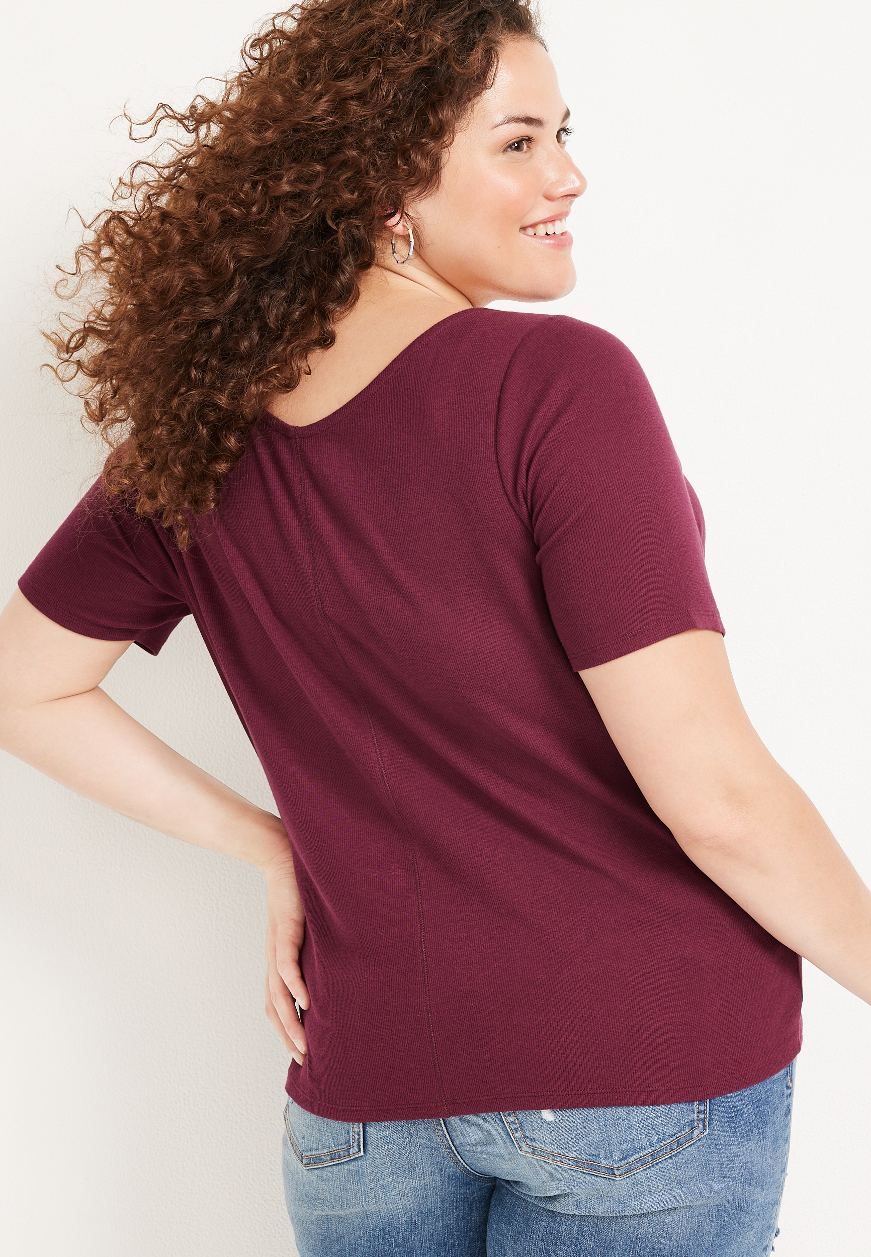 Plus Size 24/7 Flawless Ribbed Ballet Neck Tee, , large