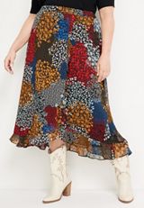 Plus Size High Rise Faux Wrap Maxi Skirt, MULTI, small