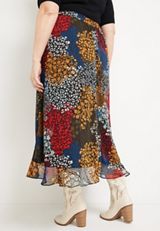 Plus Size High Rise Faux Wrap Maxi Skirt, MULTI, small