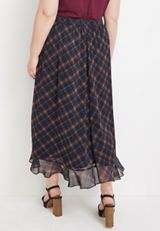 Plus Size High Rise Faux Wrap Maxi Skirt, NAVY COMBO, small
