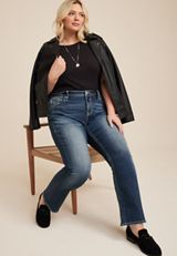 Plus Size Vigoss&reg; Slim Boot Embroidered Lotus Flower Pocket Mid Rise Jean, DARK SANDBLAST, small