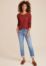 Everflex&trade; Straight Mid Rise Cuffed Hem Jean, MEDIUM SANDBLAST, small