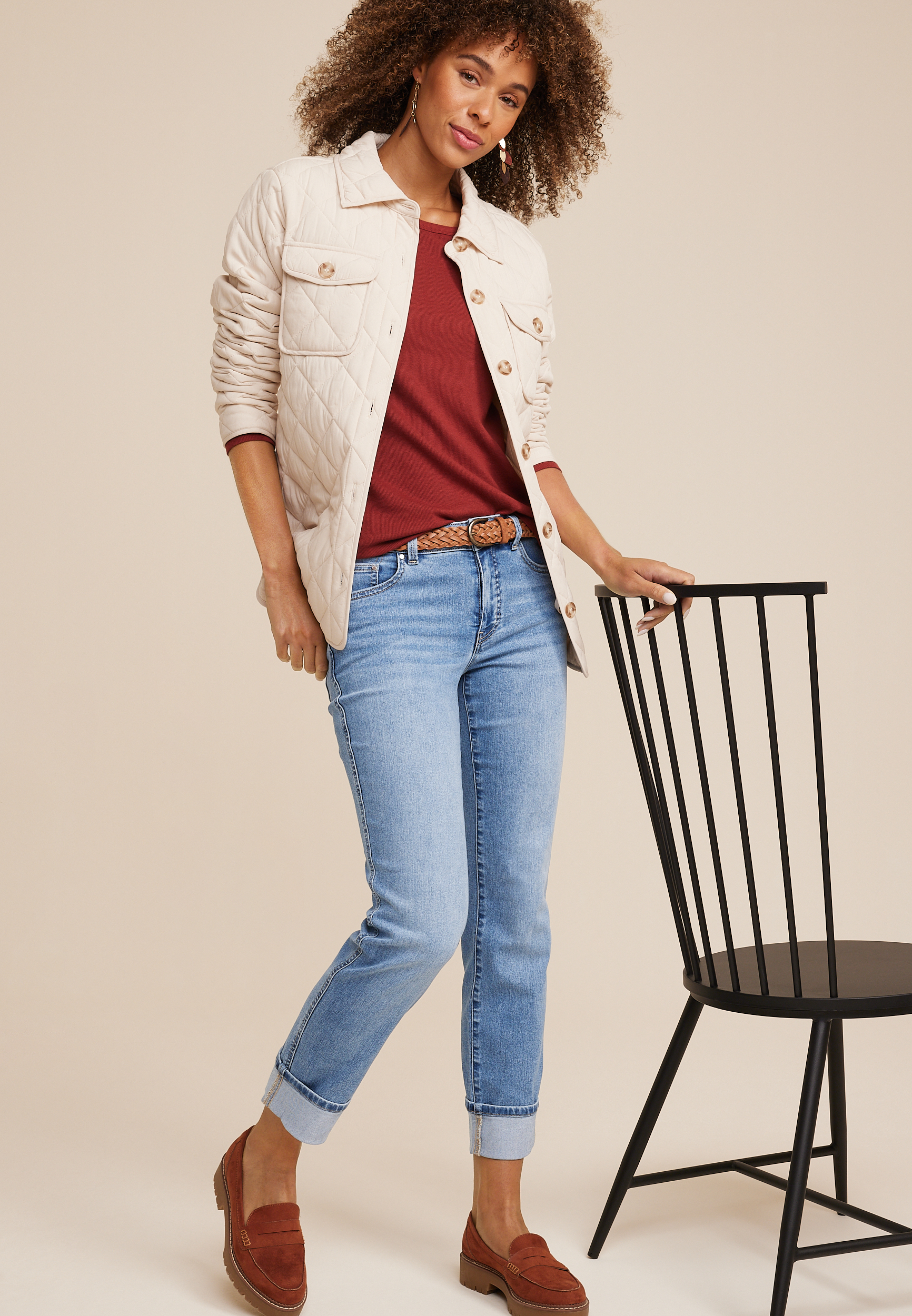 Everflex&trade; Straight Mid Rise Cuffed Hem Jean, MEDIUM SANDBLAST, large