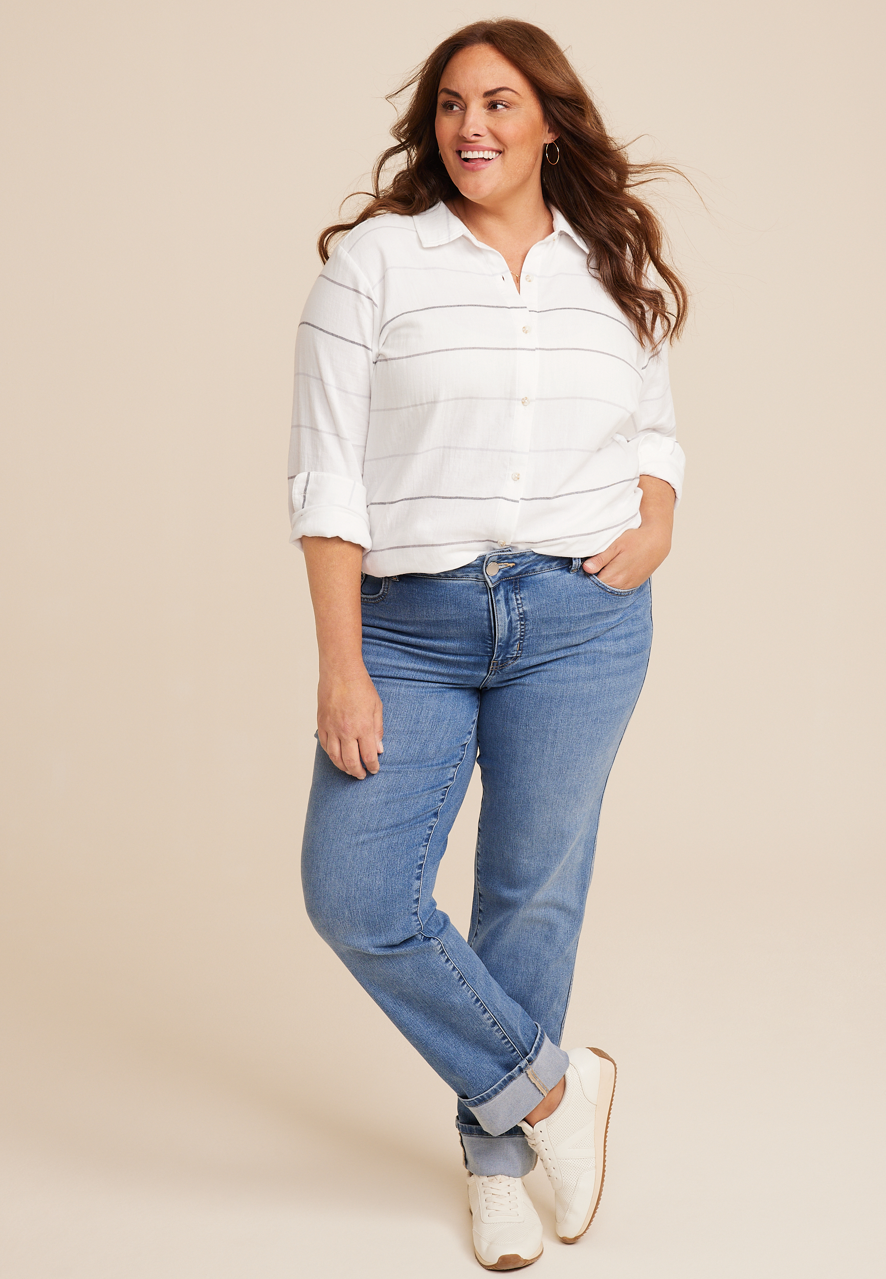 Plus Size m jeans by maurices™ Everflex™ Straight Mid Rise Cuffed Hem ...