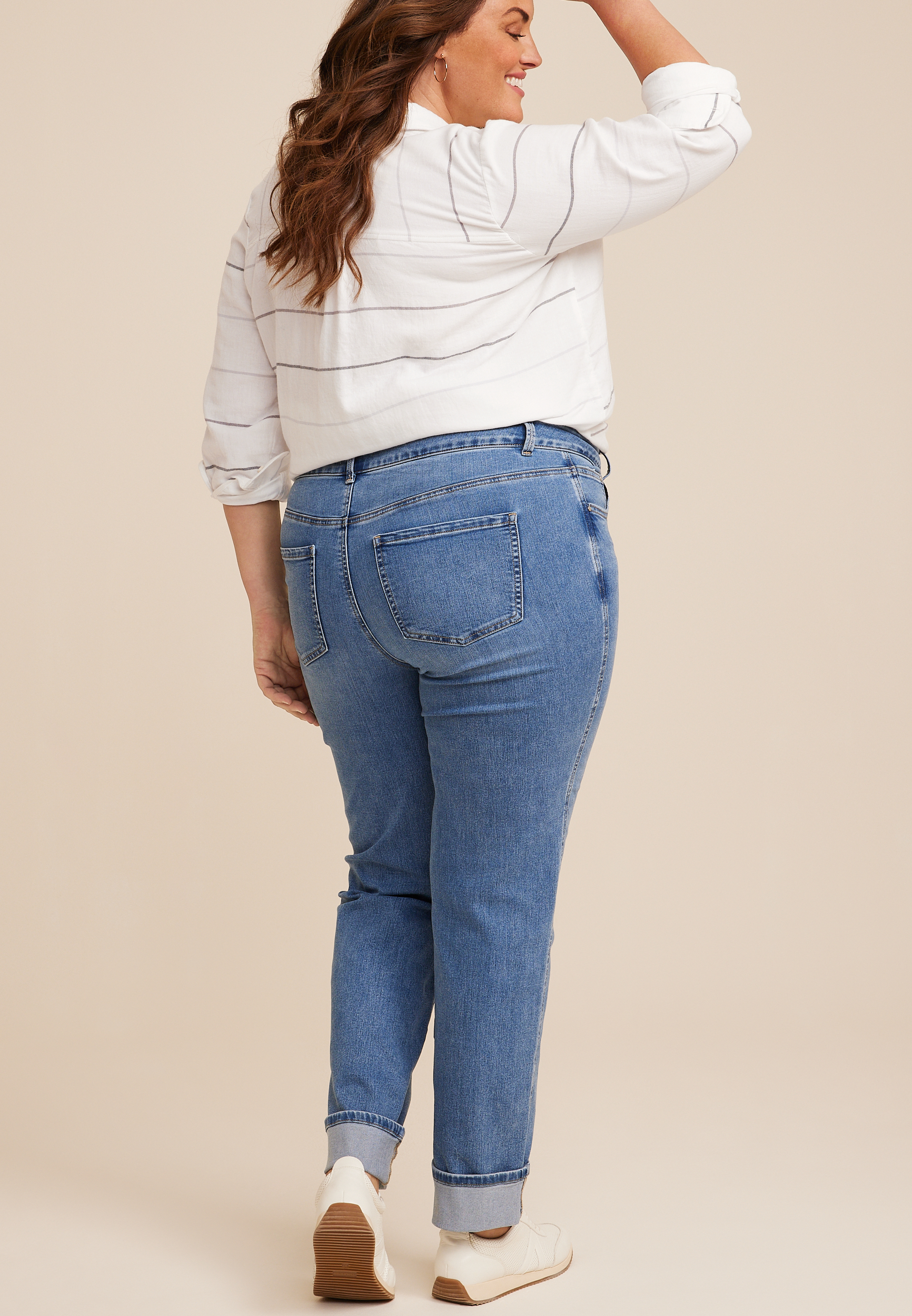 Plus Size Everflex&trade; Straight Mid Rise Cuffed Hem Jean, MEDIUM SANDBLAST, large