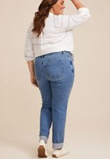 Plus Size Everflex&trade; Straight Mid Rise Cuffed Hem Jean, MEDIUM SANDBLAST, small