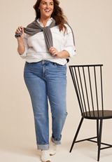 Plus Size Everflex&trade; Straight Mid Rise Cuffed Hem Jean, MEDIUM SANDBLAST, small