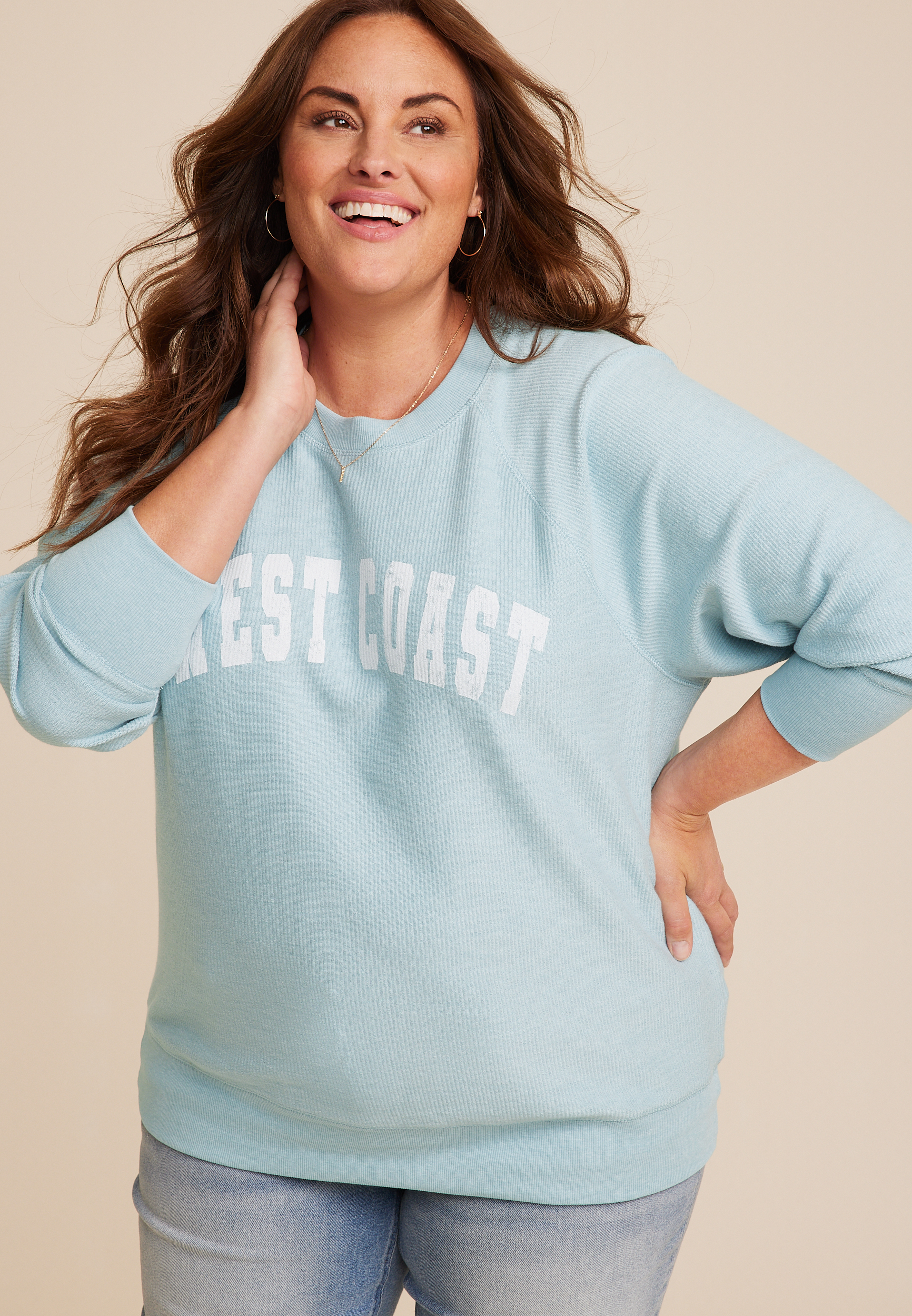 Plus Size Blue Regional Sweatshirt, C9459, large