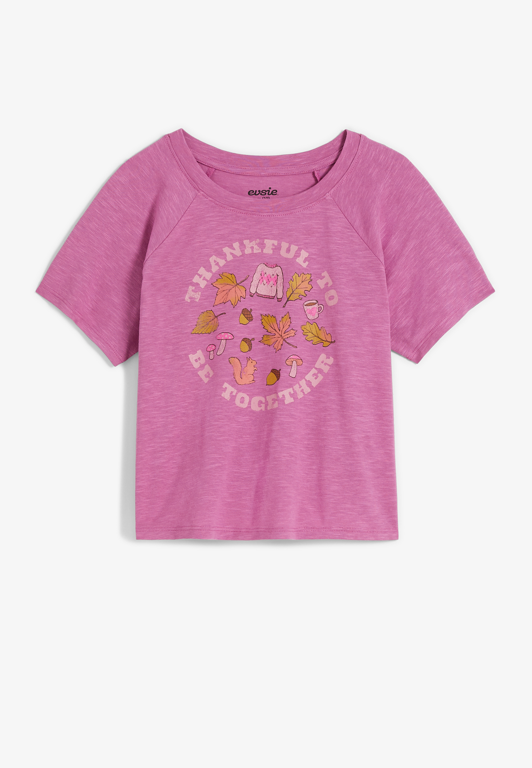 Girls Purple Thankful Fall Graphic Tee 