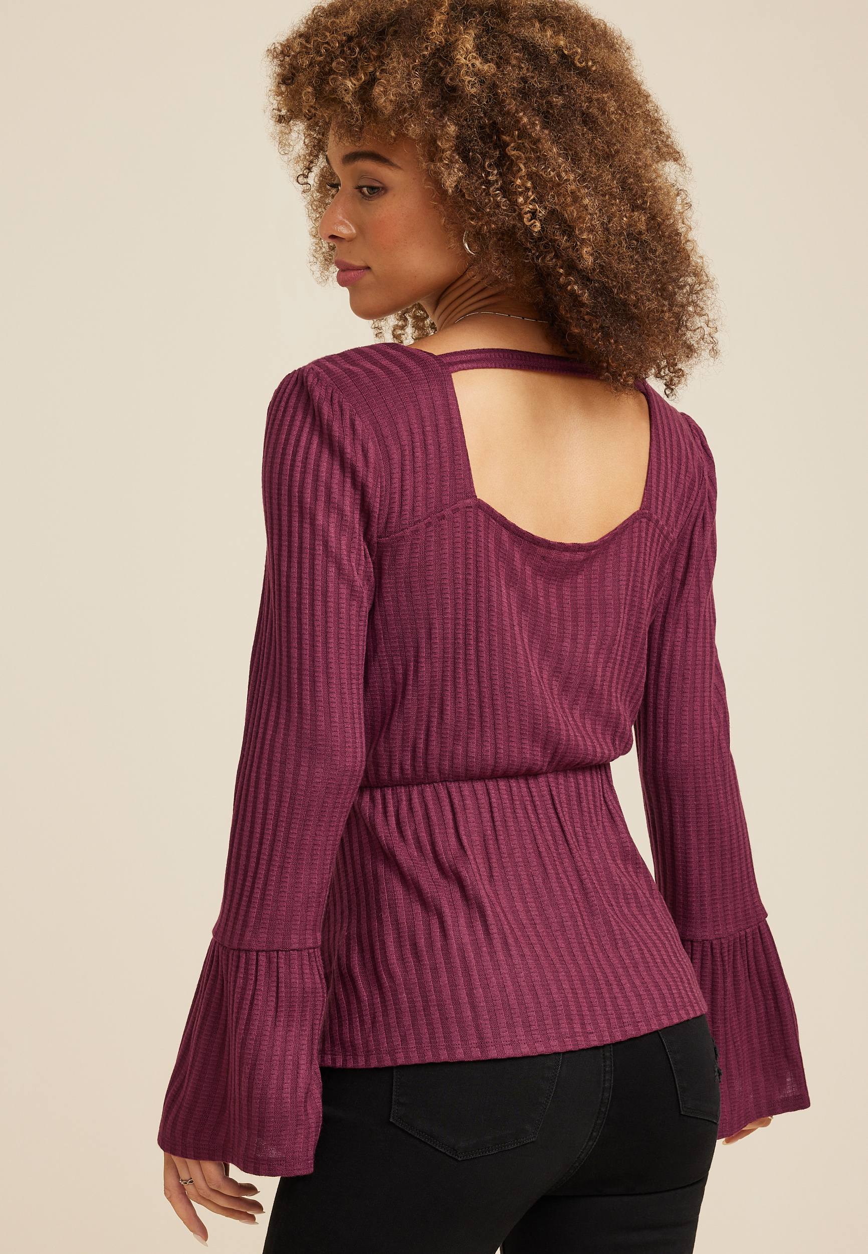 Keyhole Front Peplum Blouse, C3056, large