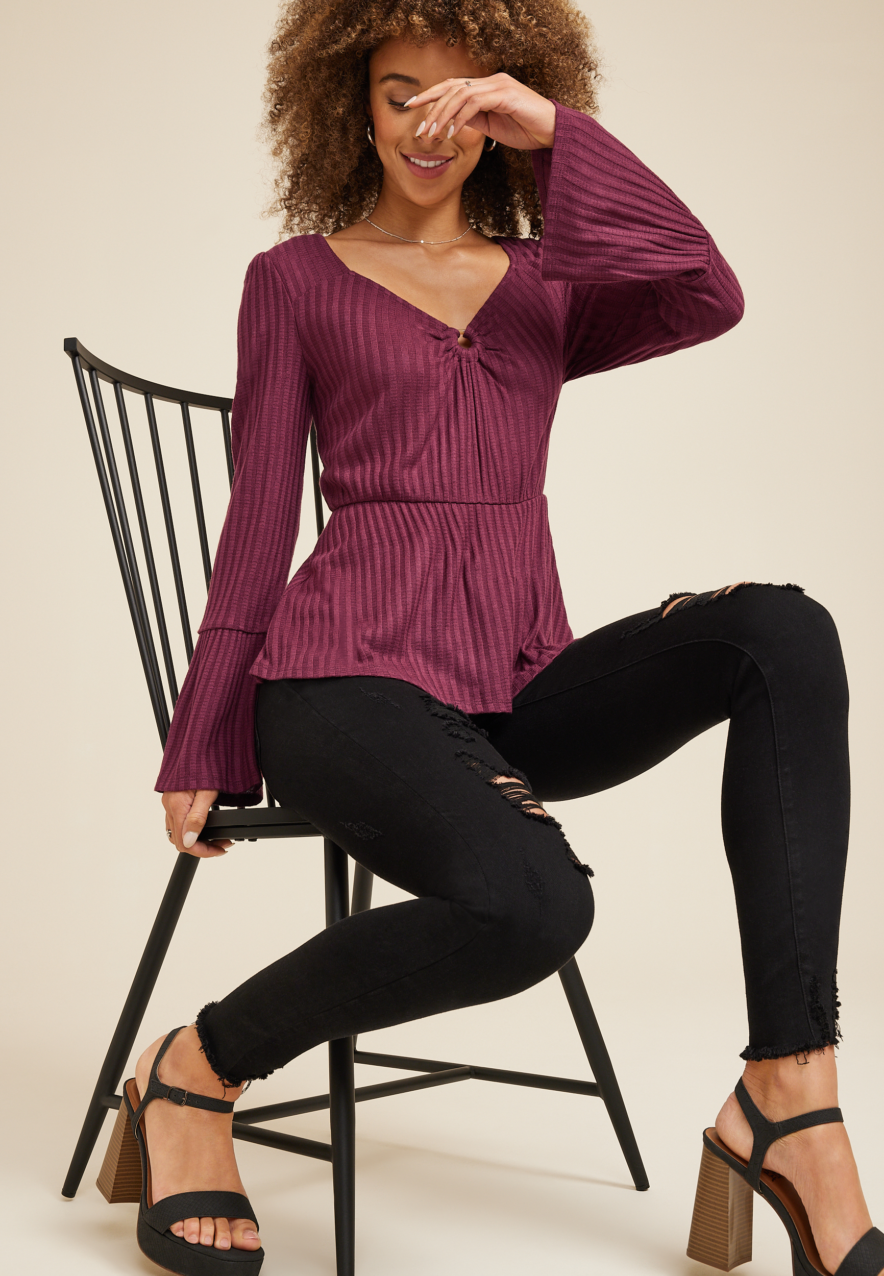 Keyhole Front Peplum Blouse, C3056, large
