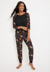 Floral Graphic Tee And Jogger Pajama Set, , small