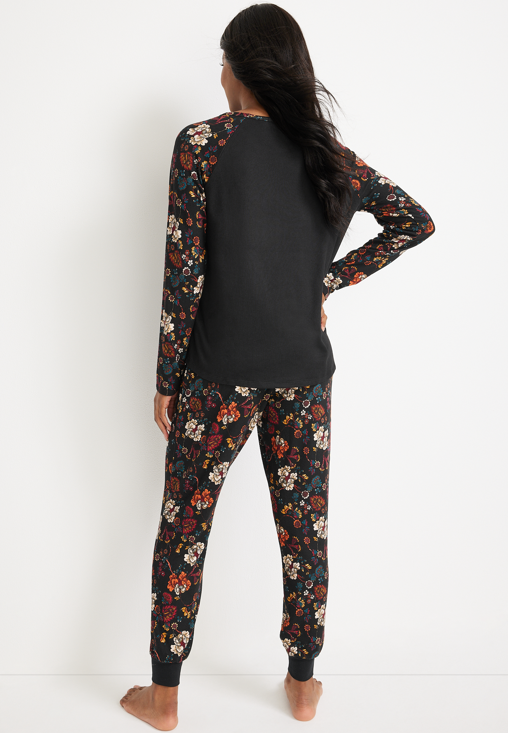 Floral Graphic Tee And Jogger Pajama Set, , large
