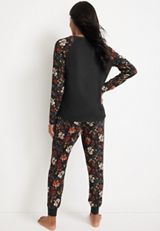 Floral Graphic Tee And Jogger Pajama Set, , small