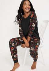 Floral Graphic Tee And Jogger Pajama Set, , small
