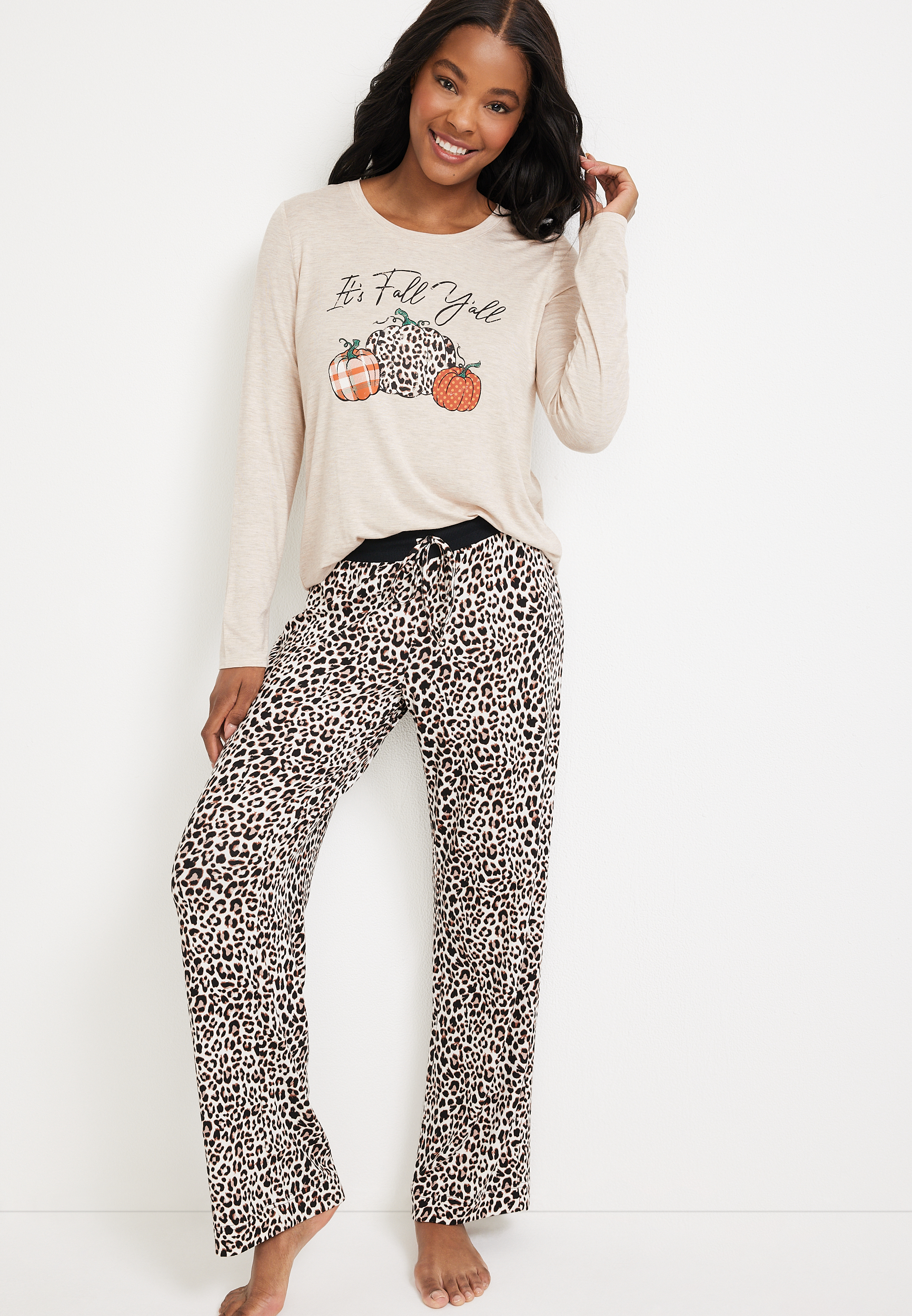 Its Fall Yall Graphic Tee And Wide Leg Pajama Set | maurices